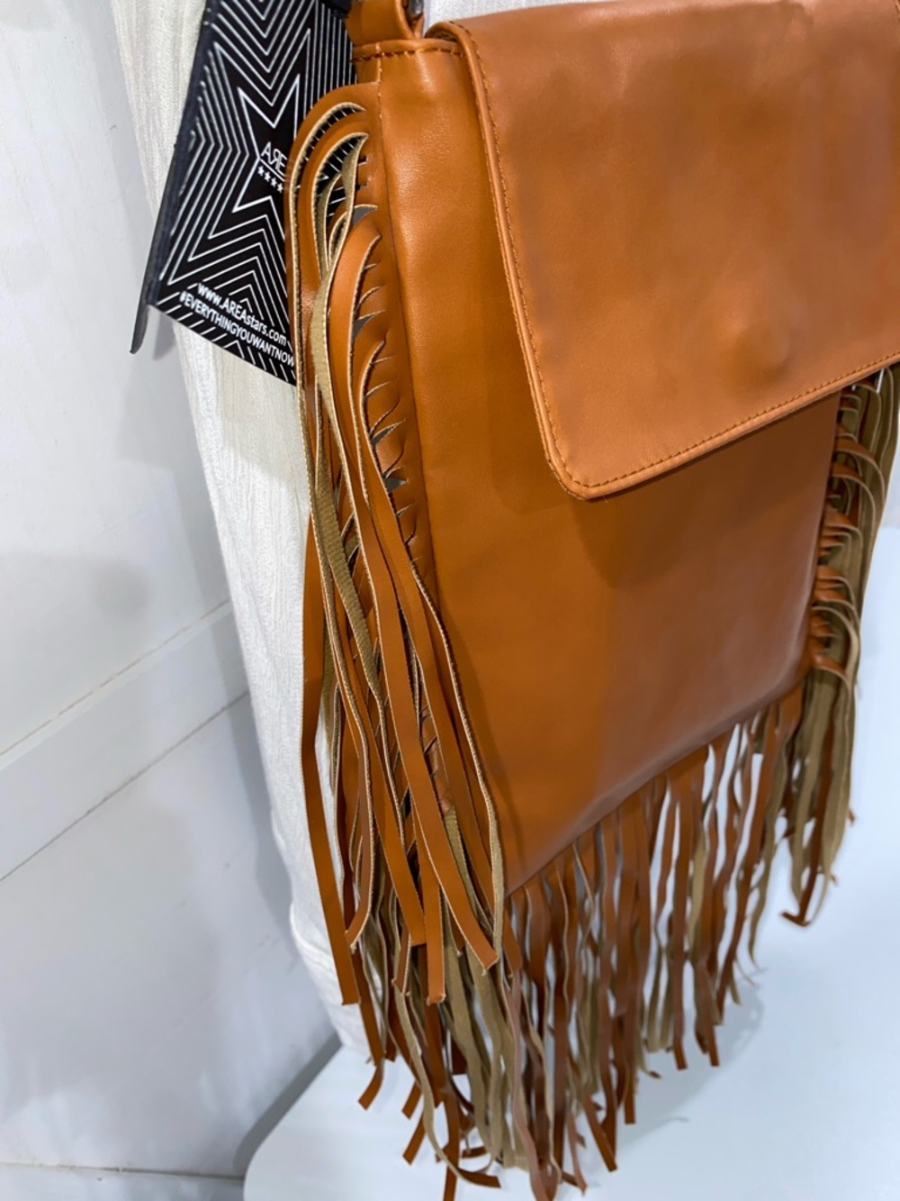 Area Stars Saddle Crossbody Flap Closure Fringe Bag Faux Leather - Picture 15 of 16